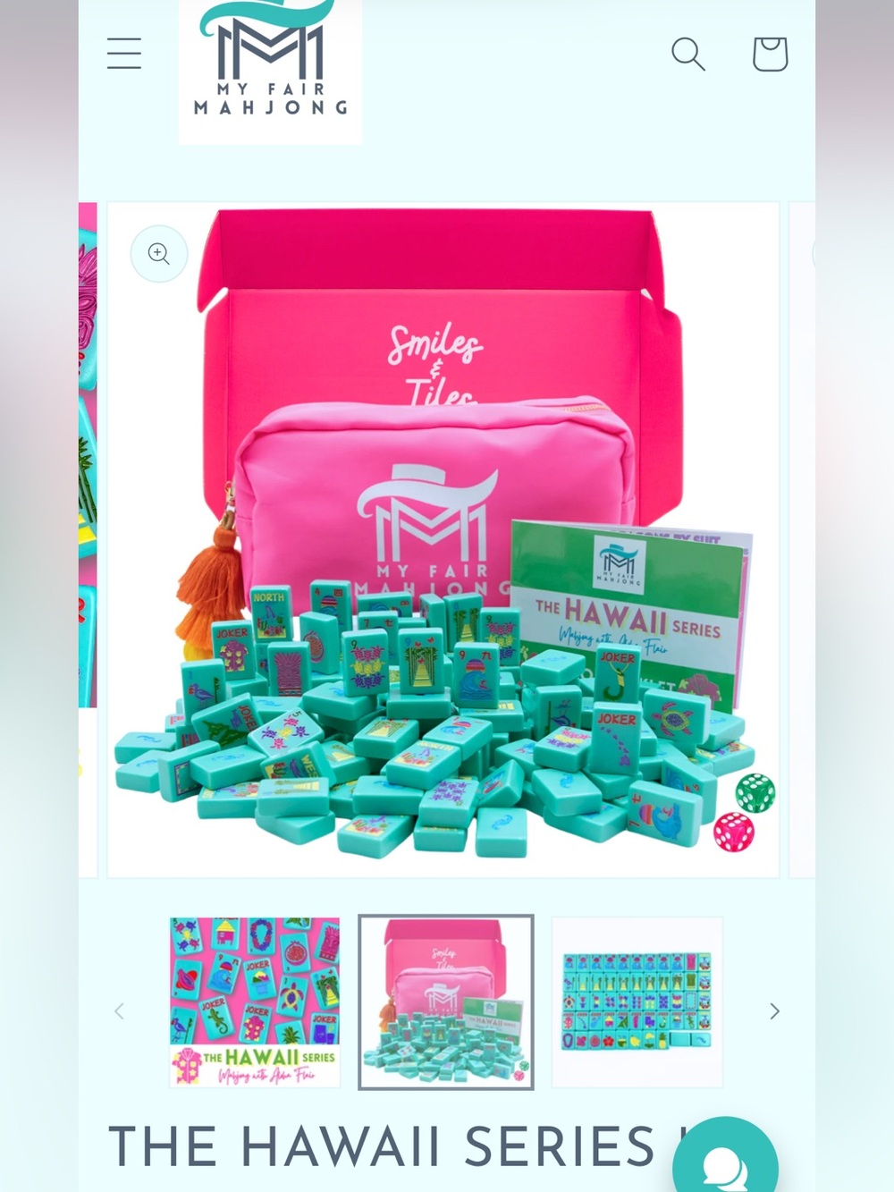 My Fair Mahjong Set – Pink Pouch with Teal Tiles (Hawaii Series)